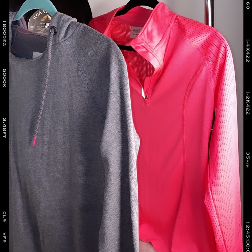 Set of pink workout long sleeve and hoodie.
